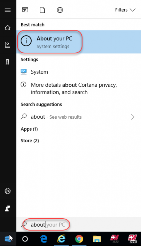 "About Your PC" shown in the search results on Windows 11.